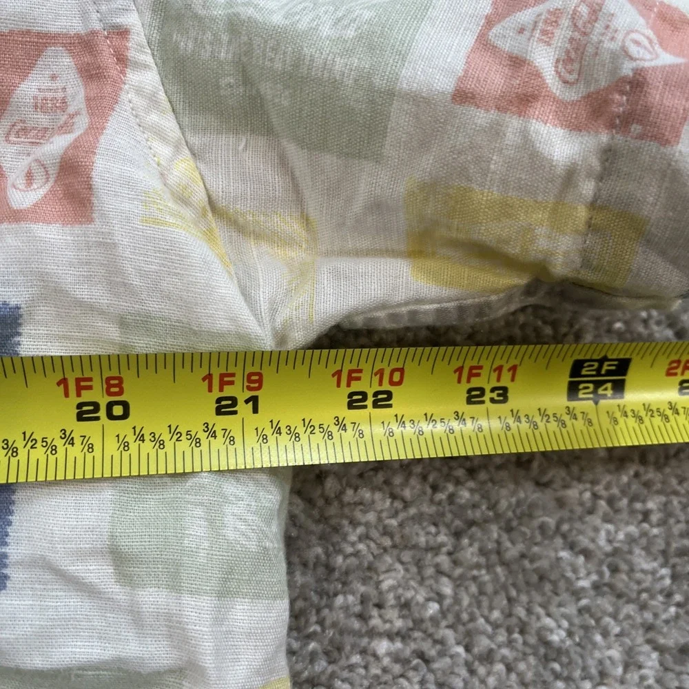 Lucky Brand Coca-Cola Shirt L Linen Button Front Short Sleeve Logo Print Allover - Picture 7 of 9